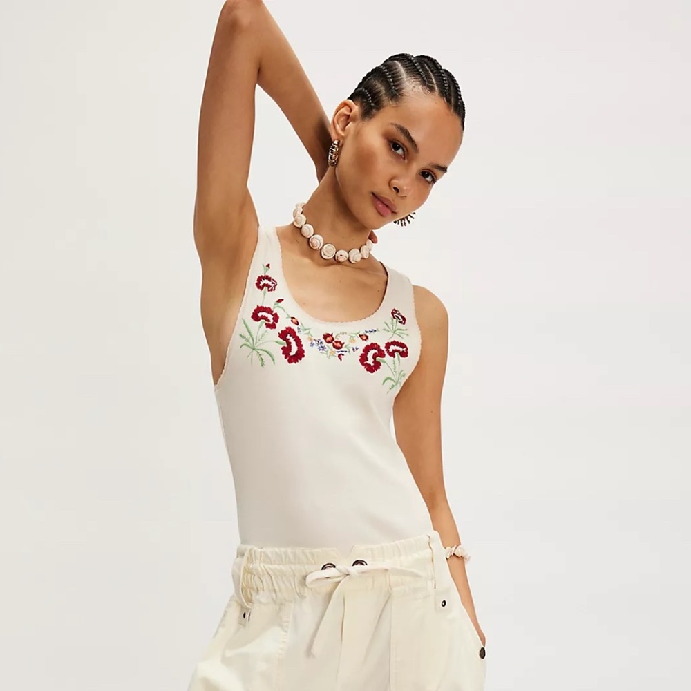 Free People We the Free Embroidered Summer Tank size S in Ivory NWT
